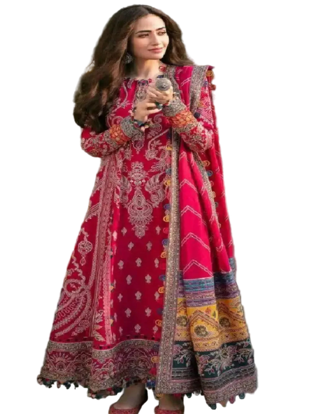 WT Designer Pure Muslin Red Pakistani Salwar Suit (M-XXL)