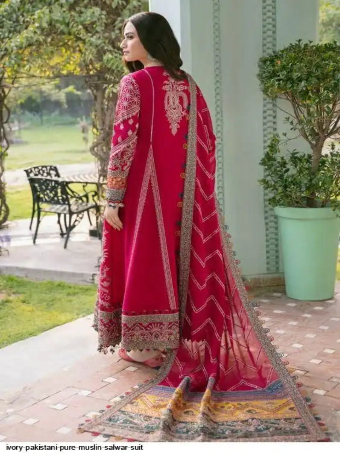 WT Designer Pure Muslin Red Pakistani Salwar Suit (M-XXL)