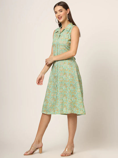 Divena Floral Print A-Line Midi Dress