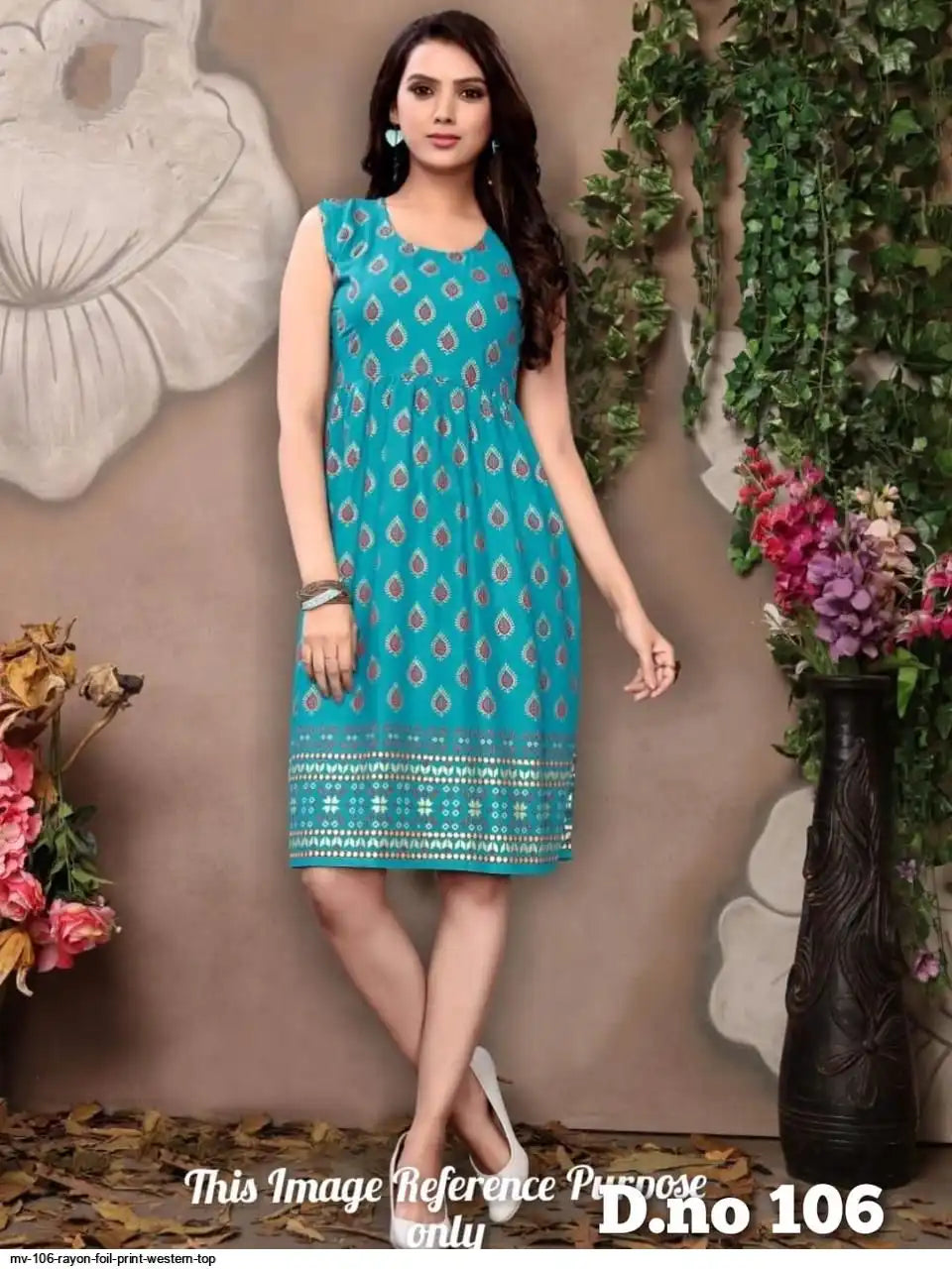 WT Women’s Foil Print 14kg Rayon Short Dress -6 colors | M-2XL