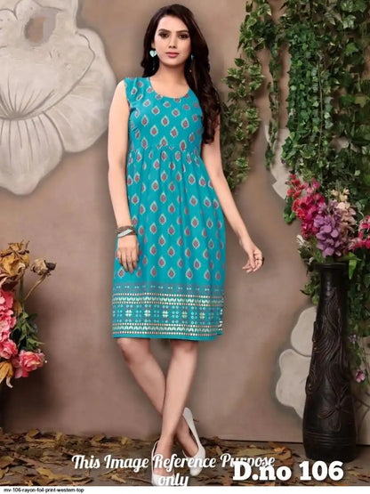 WT Women’s Foil Print 14kg Rayon Short Dress -6 colors | M-2XL