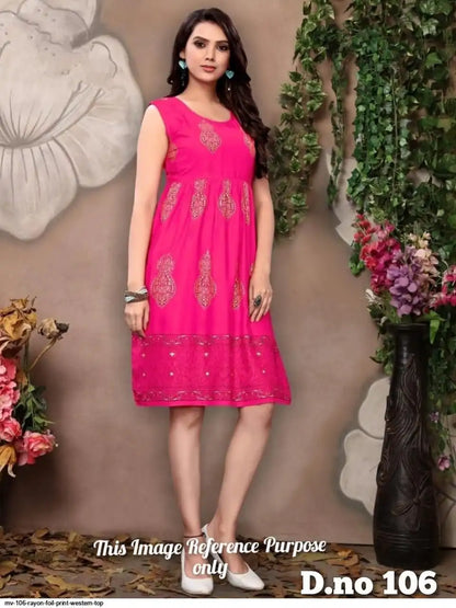 WT Women’s Foil Print 14kg Rayon Short Dress -6 colors | M-2XL