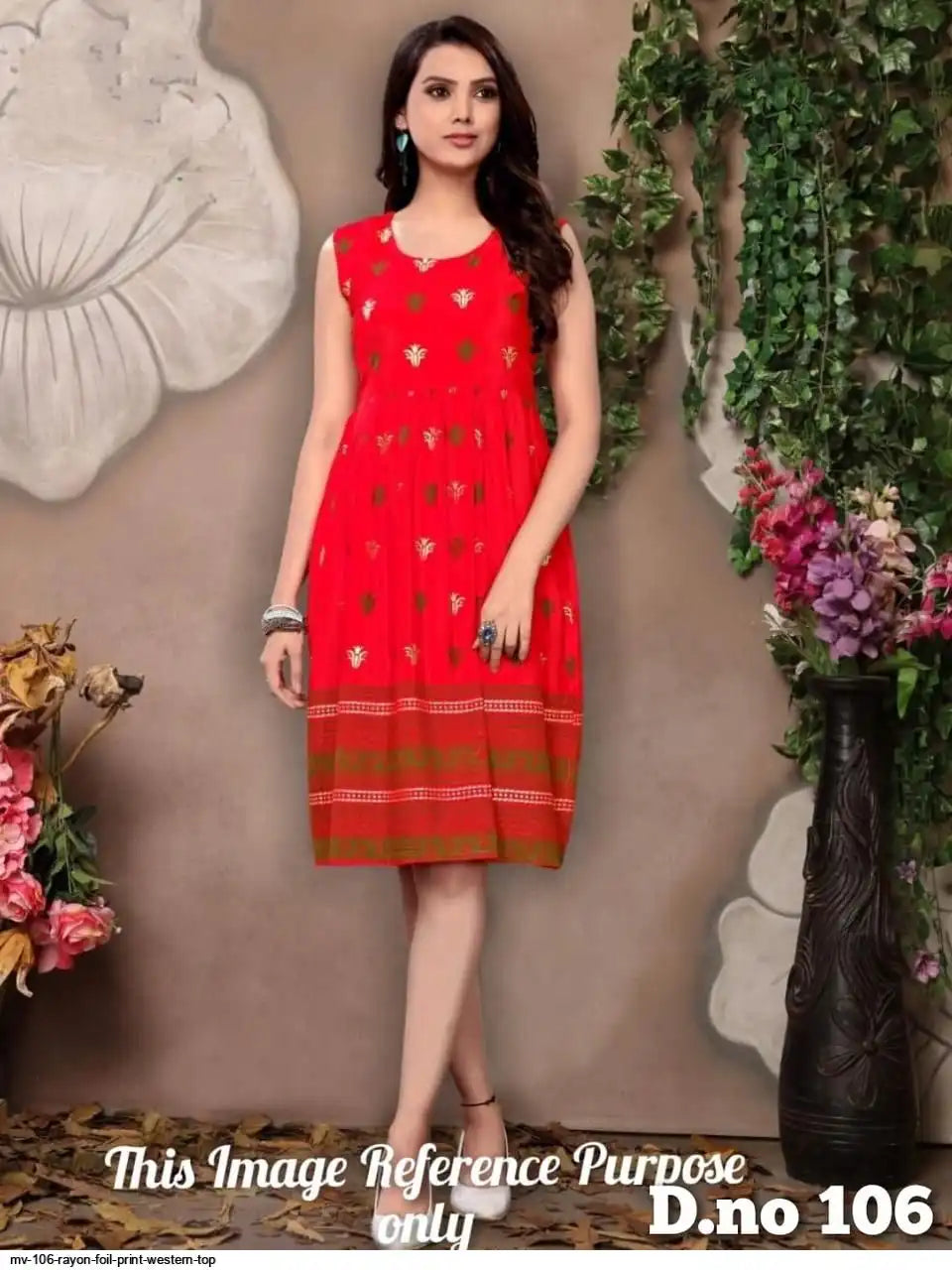 WT Women’s Foil Print 14kg Rayon Short Dress -6 colors | M-2XL