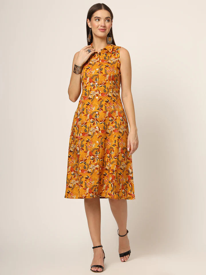 Divena Floral Print A-Line Midi Dress