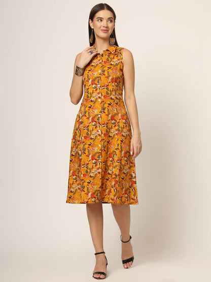 Divena Floral Print A-Line Midi Dress