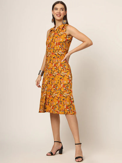 Divena Floral Print A-Line Midi Dress