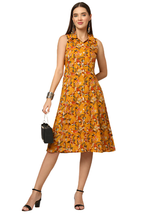 Divena Floral Print A-Line Midi Dress