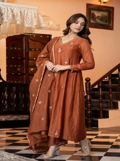 AA Viscose Silk Anarkali Kurta Set with Chanderi Dupatta and Pant