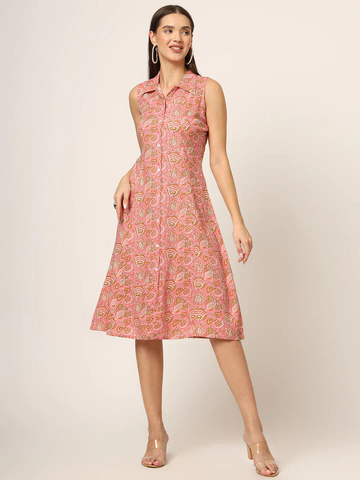 Divena Floral Print A-Line Midi Dress