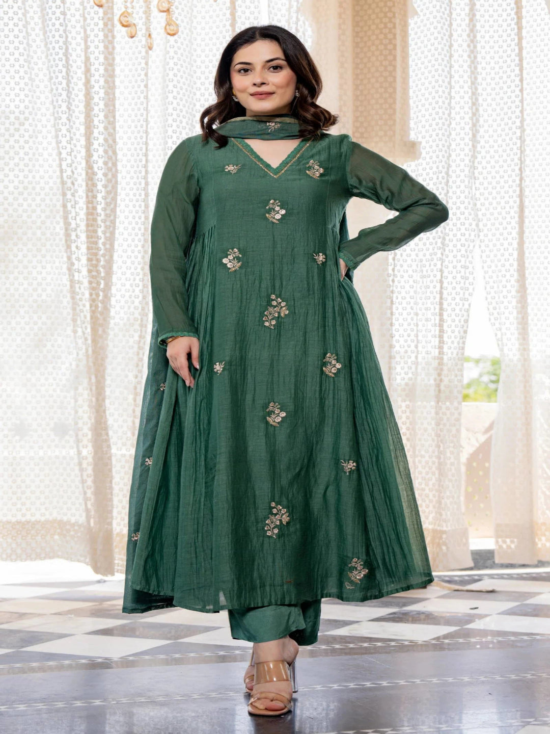 AA Viscose Silk Anarkali Kurta Set with Chanderi Dupatta and Pant