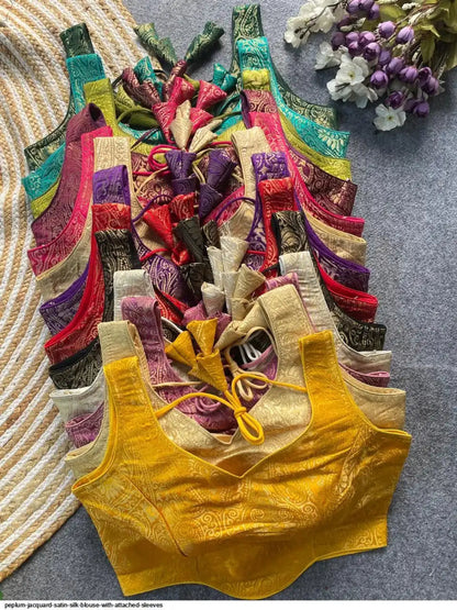 WT Premium Satin Silk Jacquard Designer Blouse in 12 Diff Colors