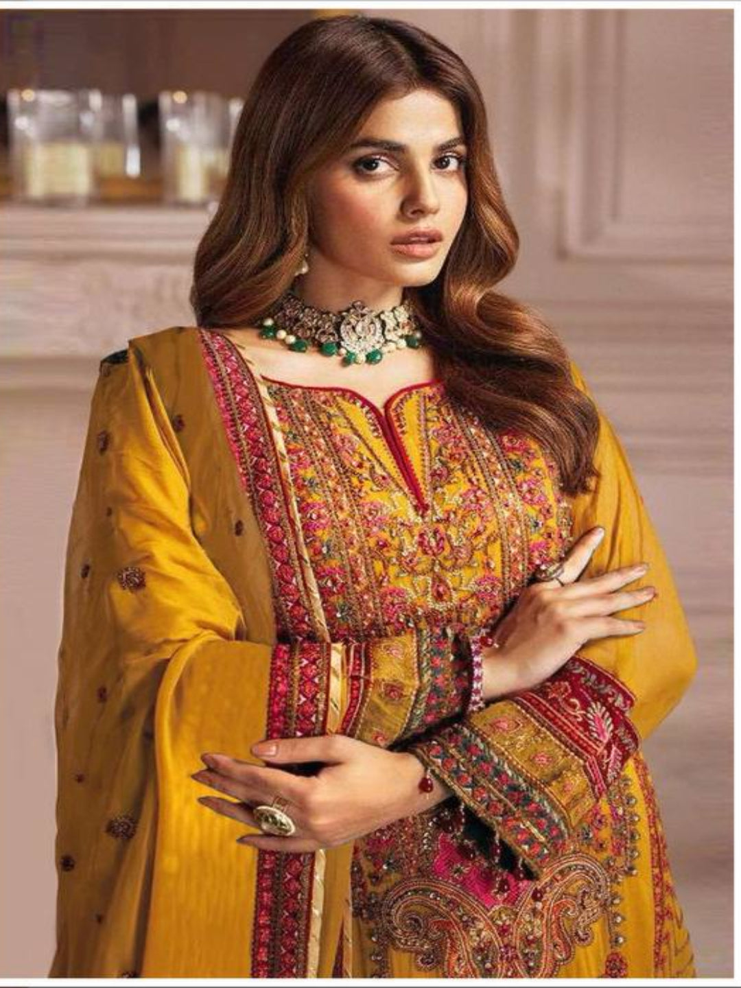 YNF Designer Heavy Faux Georgette Unstitched Suit Material with Sequence Embroidery