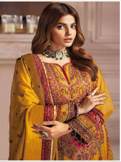 YNF Designer Heavy Faux Georgette Unstitched Suit Material with Sequence Embroidery