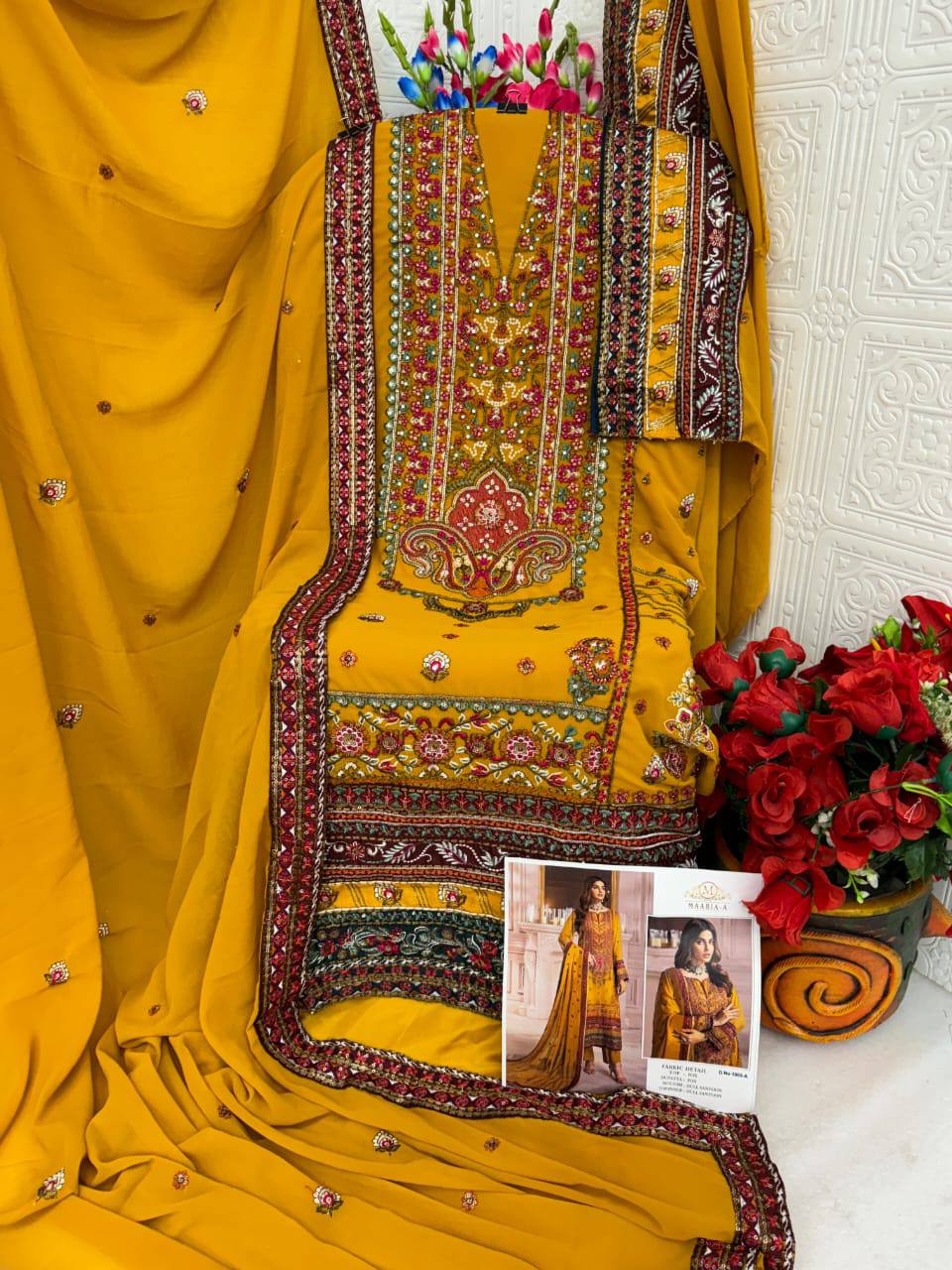 YNF Designer Heavy Faux Georgette Unstitched Suit Material with Sequence Embroidery