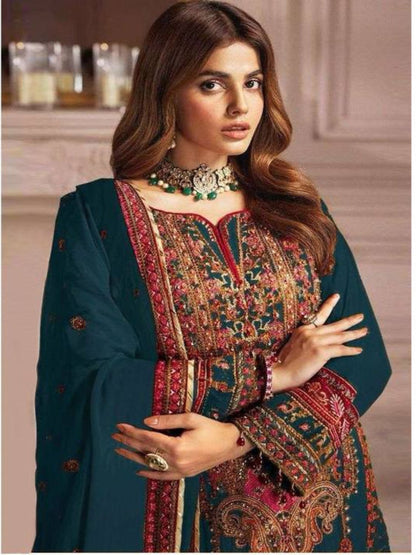 YNF Designer Heavy Faux Georgette Unstitched Suit Material with Sequence Embroidery