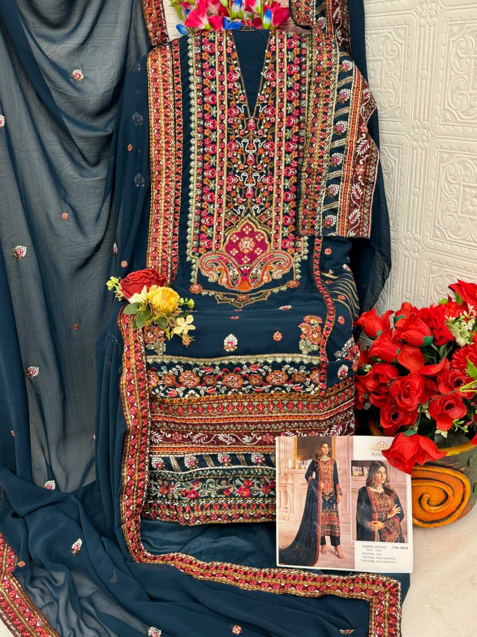 YNF Designer Heavy Faux Georgette Unstitched Suit Material with Sequence Embroidery