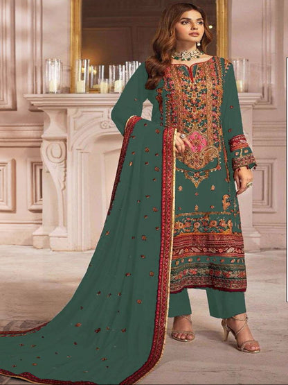 YNF Designer Heavy Faux Georgette Unstitched Suit Material with Sequence Embroidery