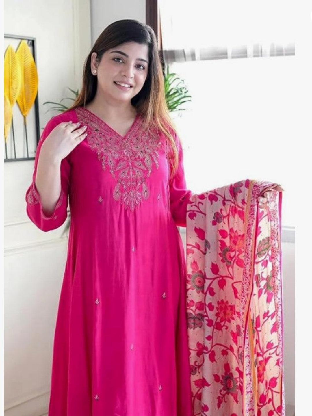 AA Viscose Silk Anarkali Kurta Set with Chanderi Dupatta and Pant