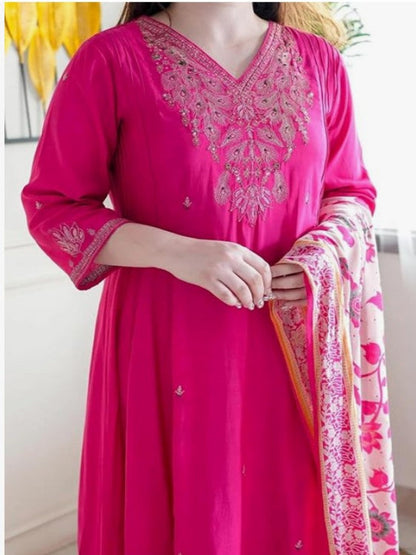 AA Viscose Silk Anarkali Kurta Set with Chanderi Dupatta and Pant