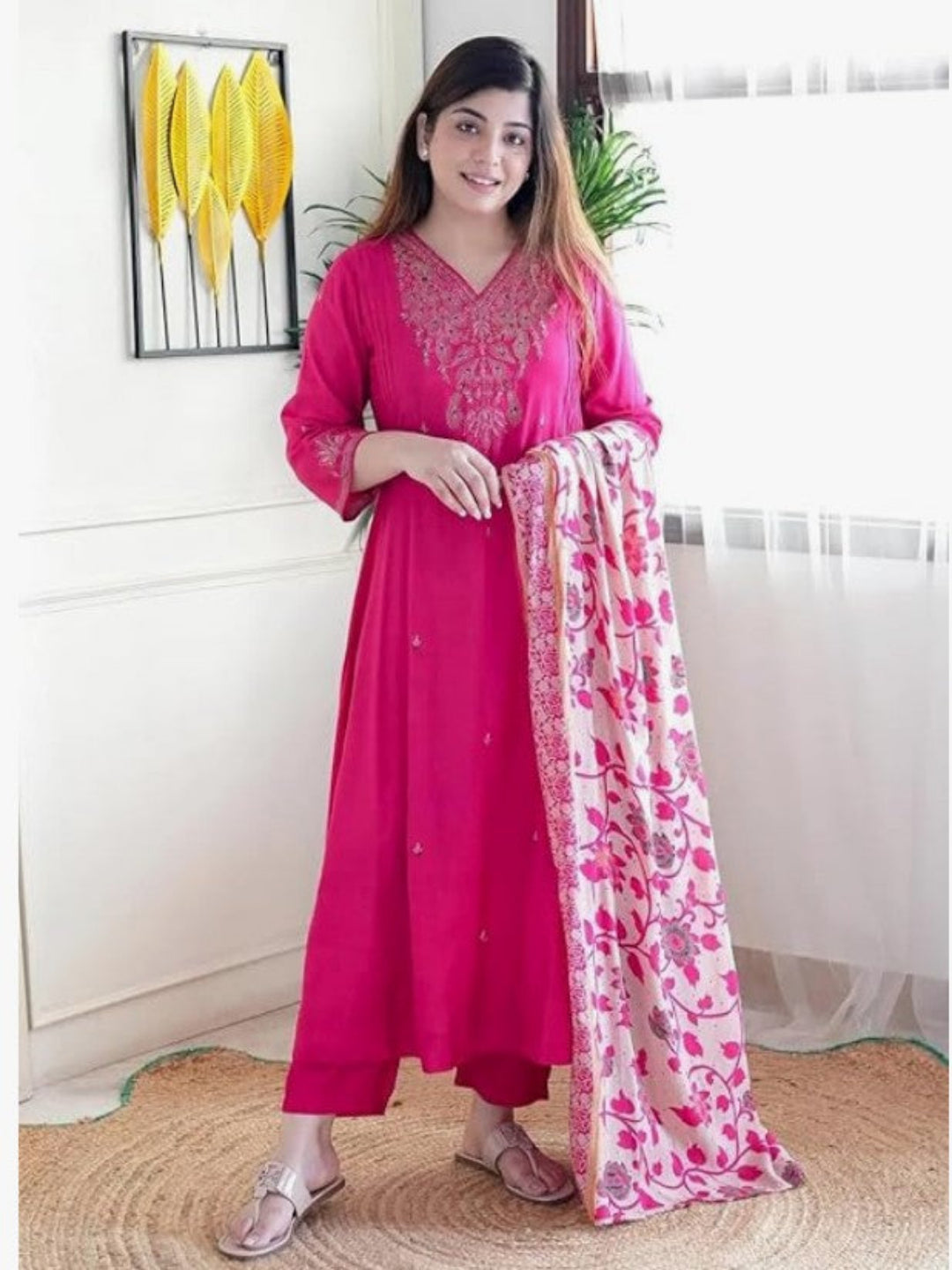 AA Viscose Silk Anarkali Kurta Set with Chanderi Dupatta and Pant