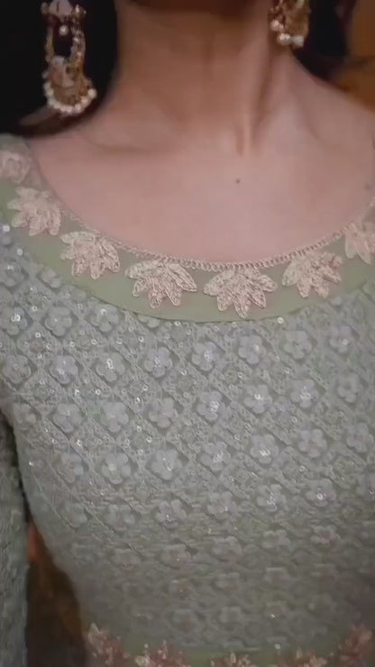 MV Premium Fox Georgette With Heavy Embroidery Work Gown & Dupatta