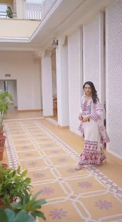 RE Maslin Silk Digital Printed Suit Set with Real Mirror Work and Palazzo (Sizes M-XXL)