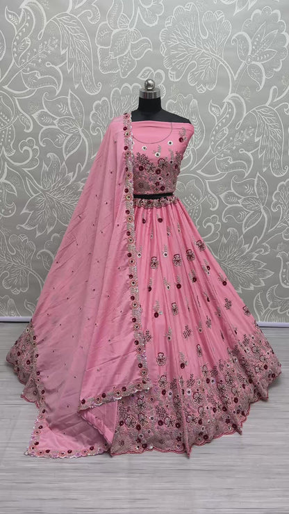 ES Beauteous Flower Pattern Chinon sequins and Fancy Lehenga Choli & Dupatta
