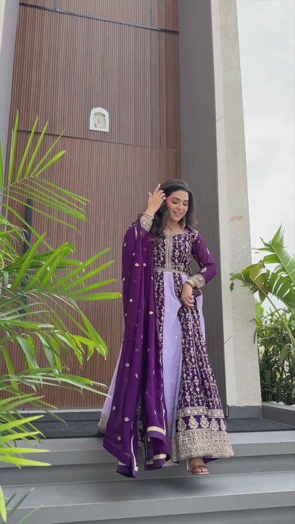 ES Elegant Gown with Dupatta Set in Zari & Sequin Embroidered Work