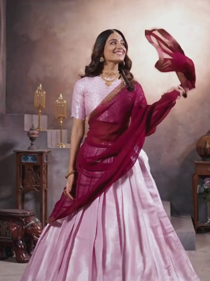 ES Elegant Jacquard Silk Lehenga Set with Weaving Work and Georgette Dupatta