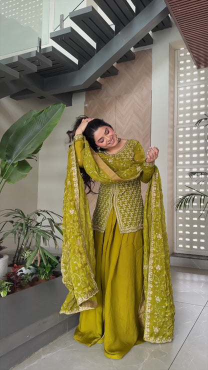 ES Elegant Designer Kurti in Fendy fabric with Sharara & Dupatta Set