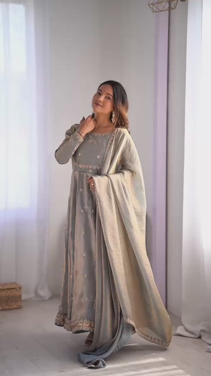 ES Fandy Silk Gown with Pant & Dupatta & Coding Sequnce work