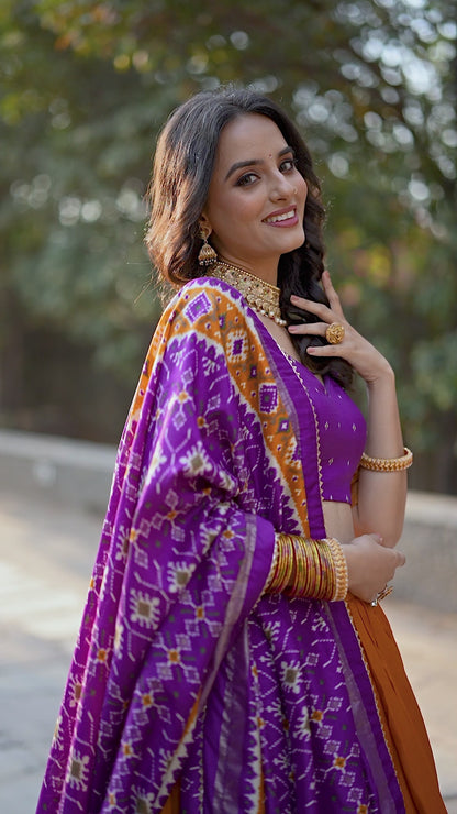 ES Tussar Silk (Stitched) Lehenga, Blouse & Dupatta