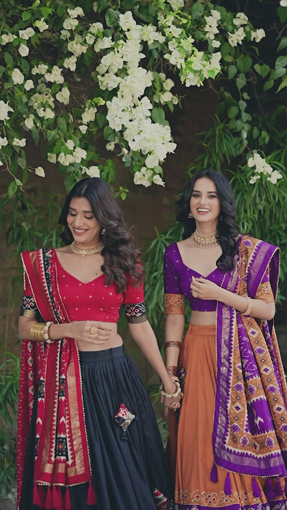 ES Tussar Silk (Stitched) Lehenga, Blouse & Dupatta
