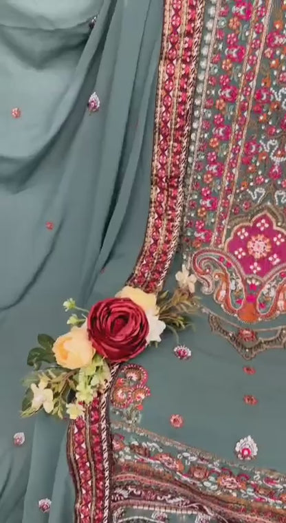 YNF Designer Heavy Faux Georgette Unstitched Suit Material with Sequence Embroidery