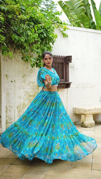 Chiffon Floral Print Stitched Lehenga Choli