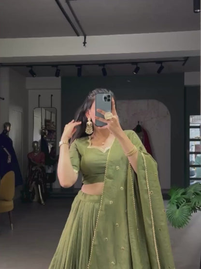 ES Pure Chanderi Plain Lehenga with Intricate Zari Work Border