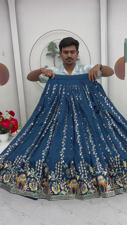 ES Pure Vichitra Silk Lehenga Choli with Heavy 3mm Sequence & Thread Embroidery