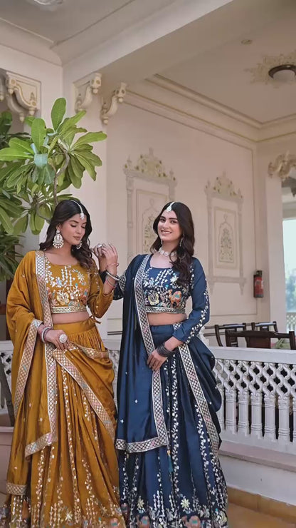 ES Pure Vichitra Silk Lehenga Choli with Heavy 3mm Sequence & Thread Embroidery