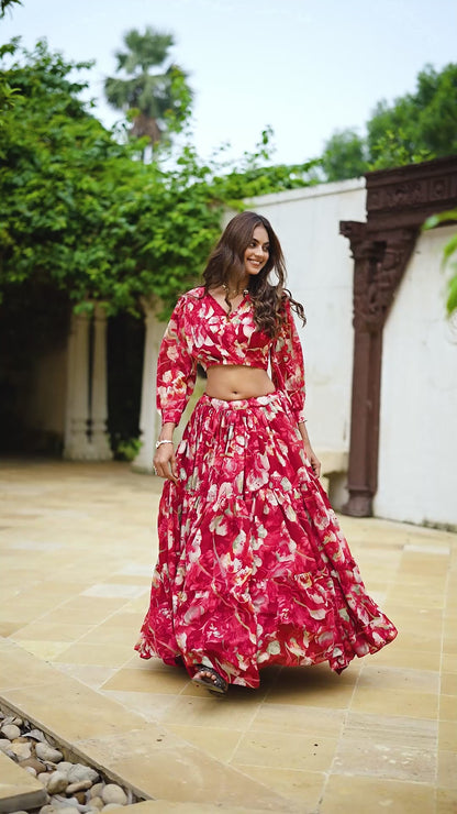 ES Georgette Chex floral print Lehenga-Choli