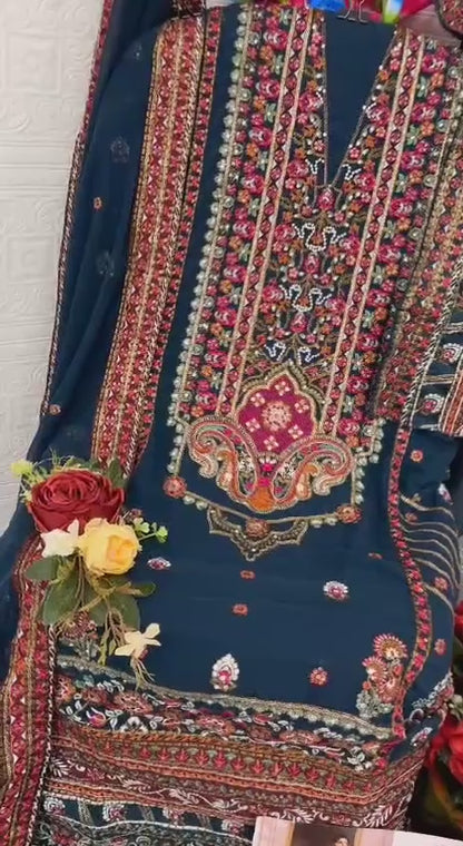 YNF Designer Heavy Faux Georgette Unstitched Suit Material with Sequence Embroidery