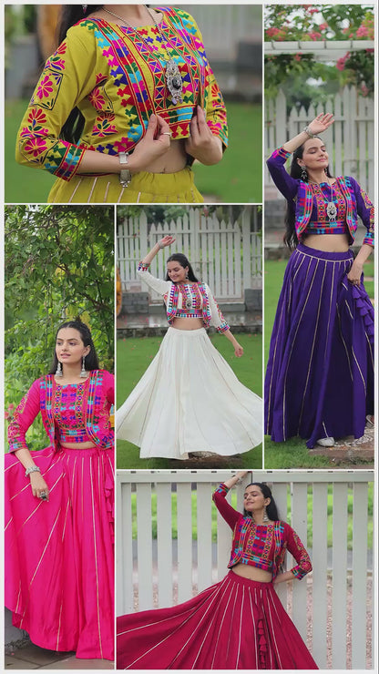 ES Navaratri Special Lehenga Set with Roman fabric & attractive Gota-Patti lace
