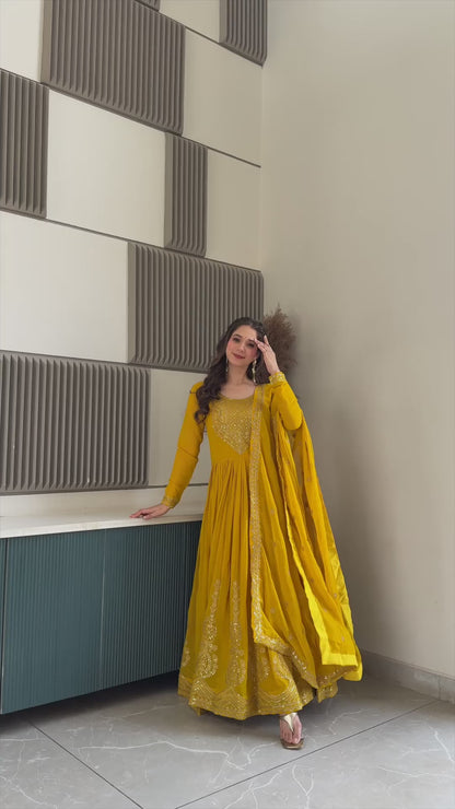 ES Embroidered Faux Blooming Gown with Dupatta – Festive & Party Wear