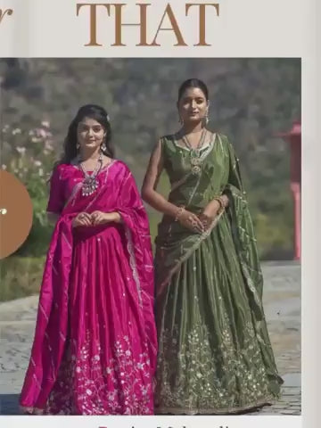 ES Heavy Chinon Silk Lehenga, Blouse & Dupatta with exquisite embroidery and zari work,