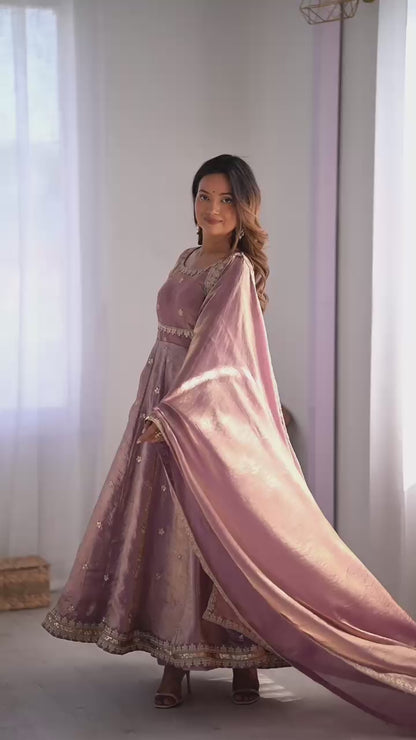 ES Fandy Silk Gown with Pant & Dupatta & Coding Sequnce work
