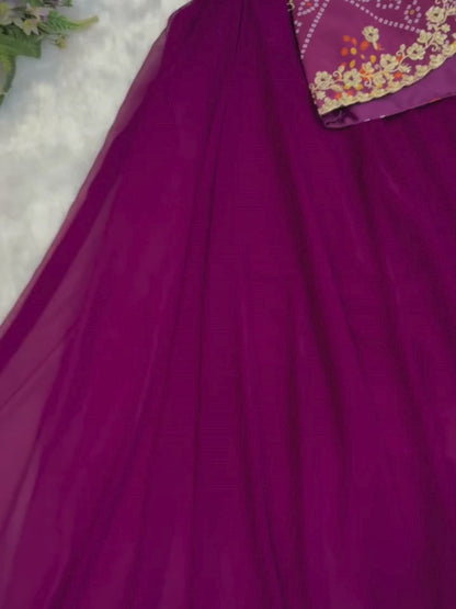 ES Women Faux Georgette Bandhani Koti-Lehenga 3 piece suit set