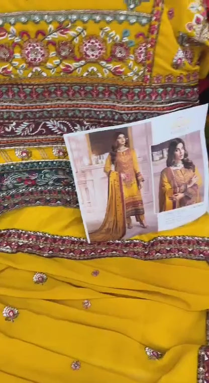 YNF Designer Heavy Faux Georgette Unstitched Suit Material with Sequence Embroidery