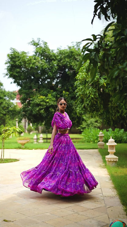 Chiffon Floral Print Stitched Lehenga Choli