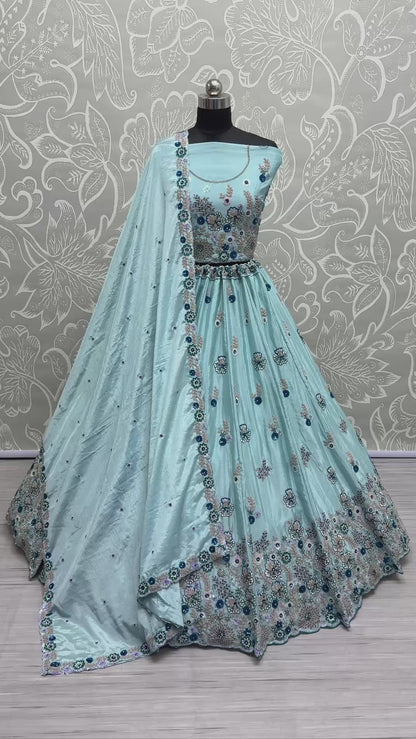 ES Beauteous Flower Pattern Chinon sequins and Fancy Lehenga Choli & Dupatta