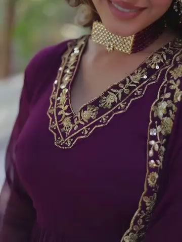 ES Luxury Designer Gown & Dupatta with Zari & Sequins Embroidery