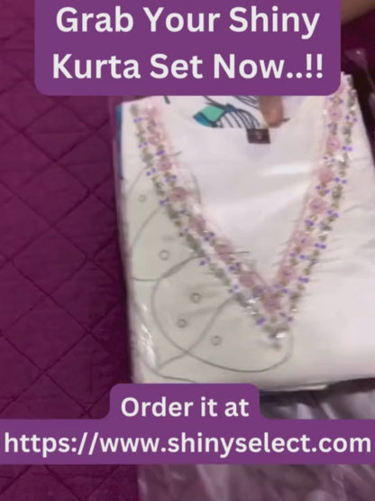 ICF Women digital printed White Kurta Set with Dupatta & Pant